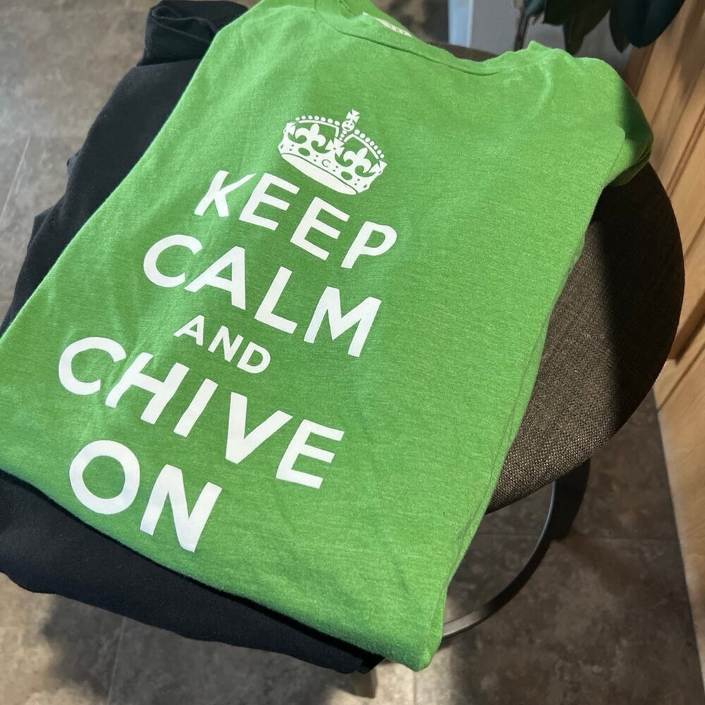 Chive green T-Shirt . " Keep calm and chive on",  Men's size L